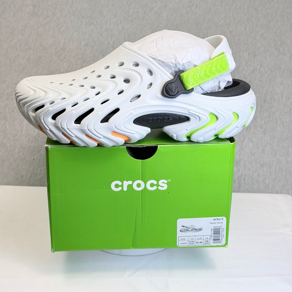 Crocs Echo II Clog Moon Burst White Lm Green Orange Mens 10 Womens 12 212810-1BB